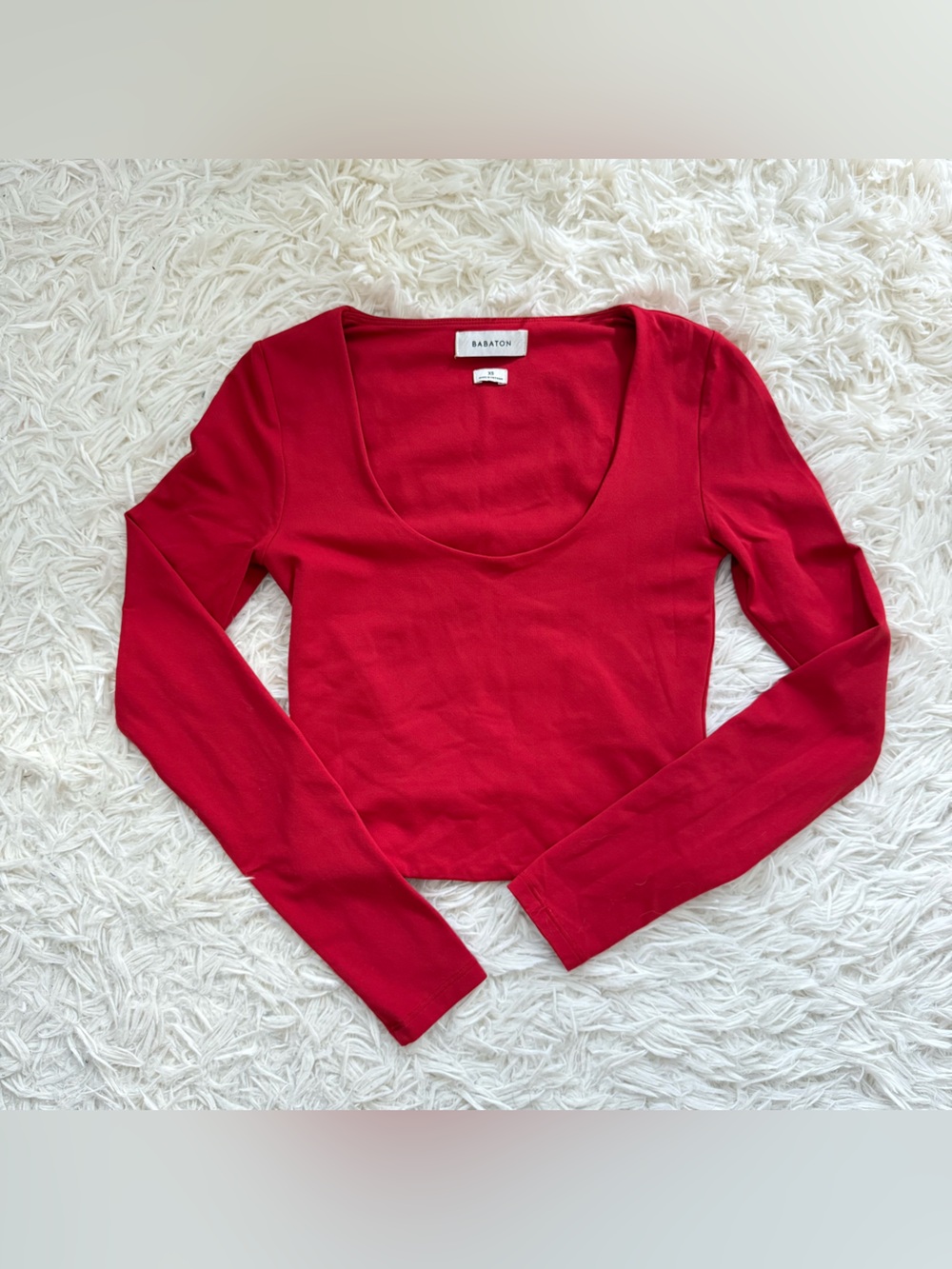 Aritzia Babaton Contour Red Long-Sleeve Scoop Neck Top